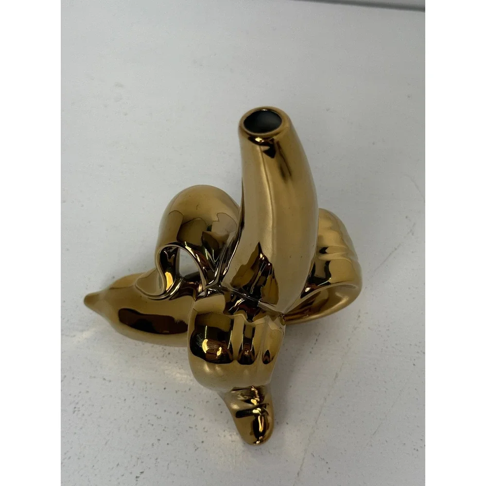 Gold Chrome Peeled Banana Ceramic Bud Vase Pop Art Sculptural Home Decor